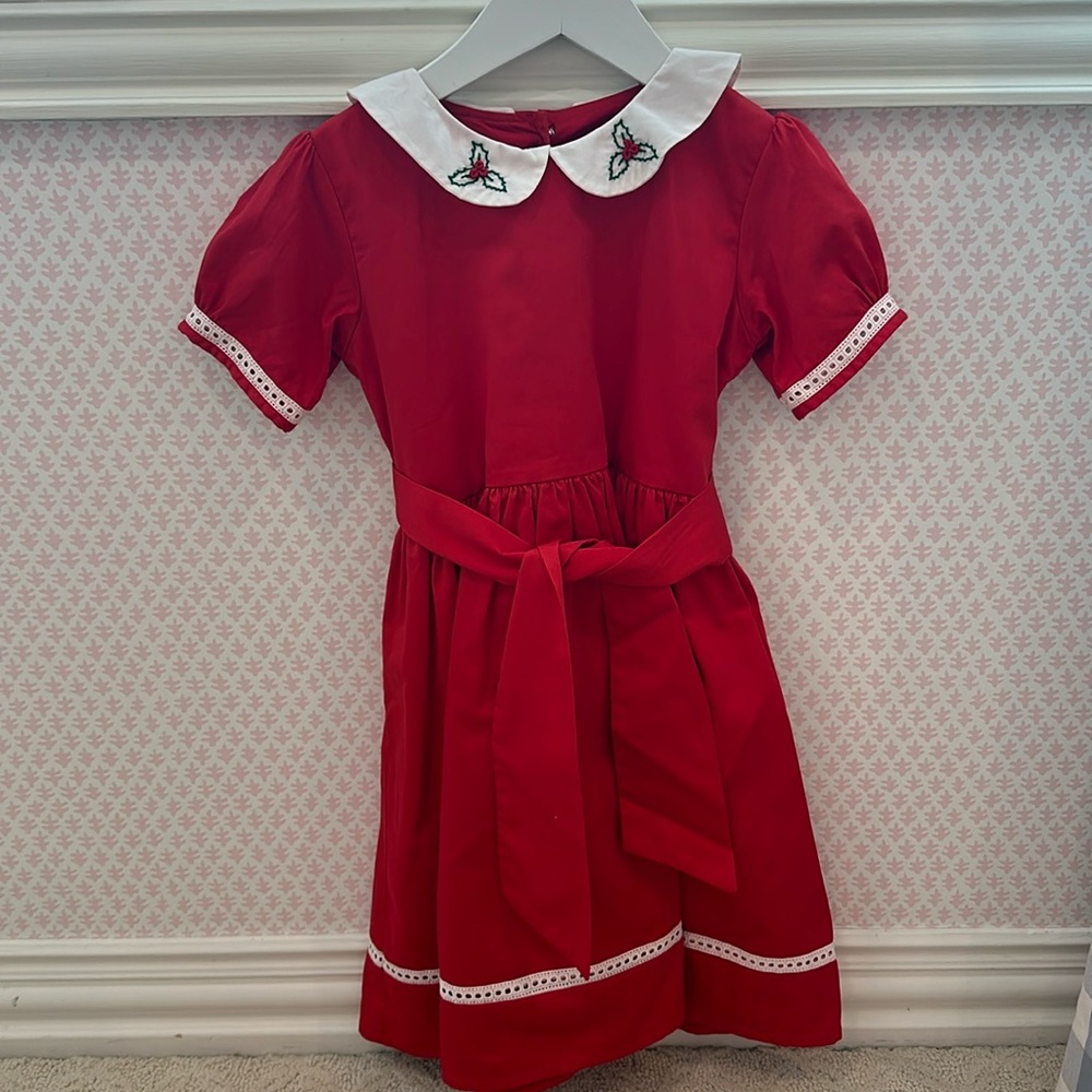 Red Christmas Dress with Embroidered Collar